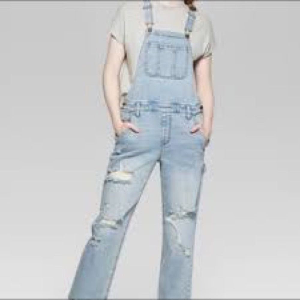 Wild Fable Target Denim Distrssed Oversized Overalls, size M